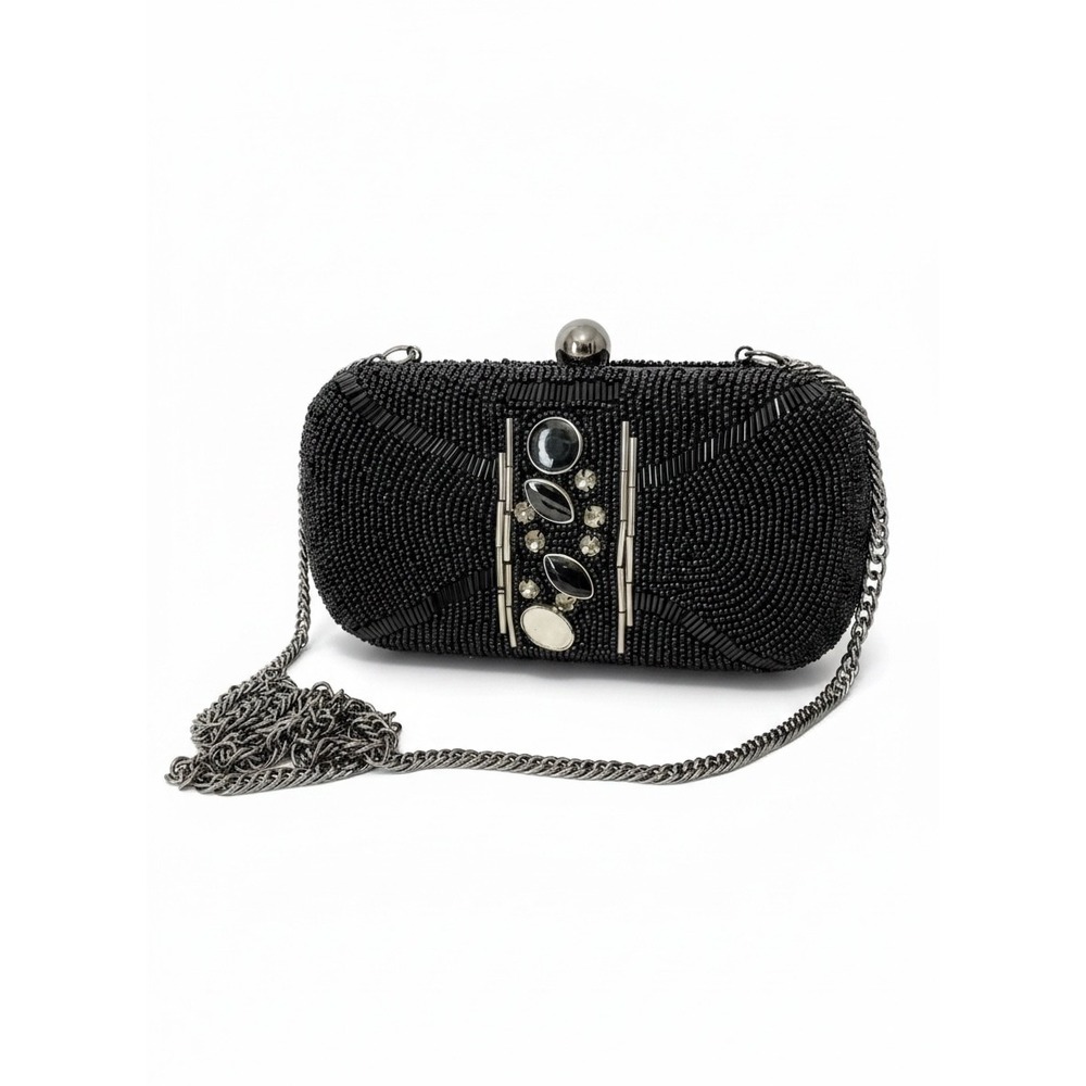 Mossimo Black Beaded Minaudiere Clutch Bag Crossbody Chain Evening Bag NEW Tags